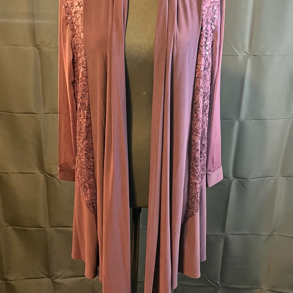 Purple Cardigan with Sheer Sleeves by R&M Richards